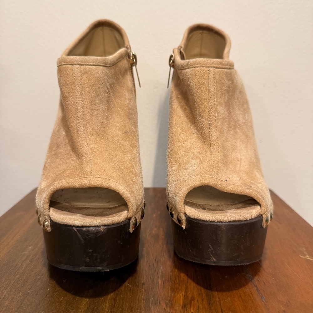 Jimmy Choo "Urge" Studded Suede Peep-Toe Clog Booties,39.5 - Picture 3 of 6